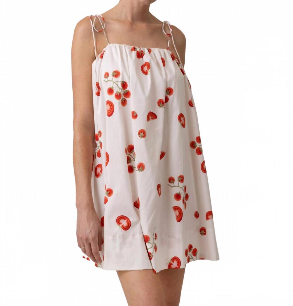 NEW LINE AND DOT tomato patch mini dress in white multi